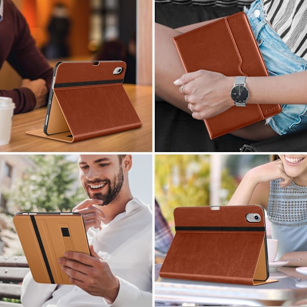 iPad Pro 11-tums Fodral M2 (2024), Premium Läder Business Folio Ställskydd med Pennhållare - Auto Sleep/Wake Brown Apple