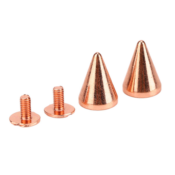 100 set Punk Cone Spikes Nitar Electropläterad Ros Guld Punk Cone Spikad Skruvnit Punk Stil Dekoration 9.5x15mm