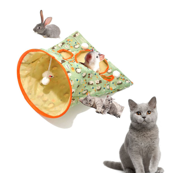 Kattunnel Väska Fällbar Interaktiv 5 Hål Crinkle Ljud Tunnel Husdjur Borr Hink med Plyschbollar för Katter Kattungar Hedgehog