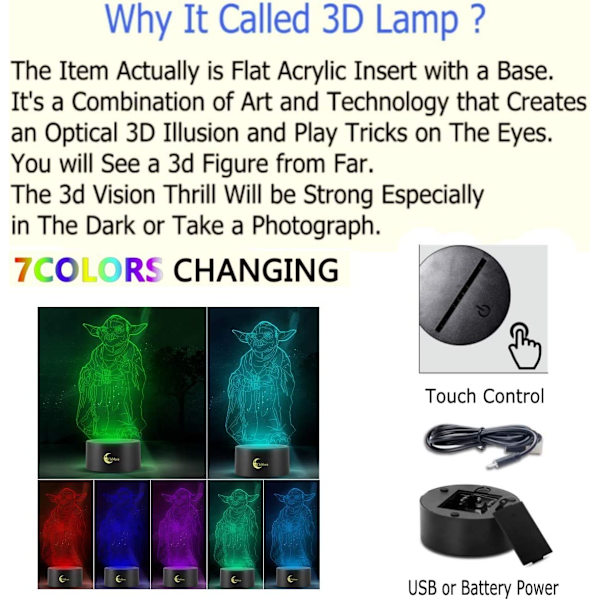 3D LED nattlampa, 3D illusionslampa 7 färger skiftande