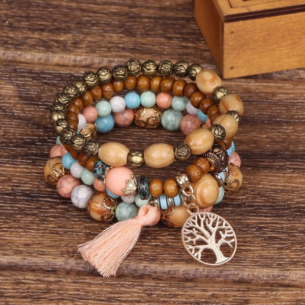 1 st Bohemian träpärlor armband set för kvinnor Multilaye