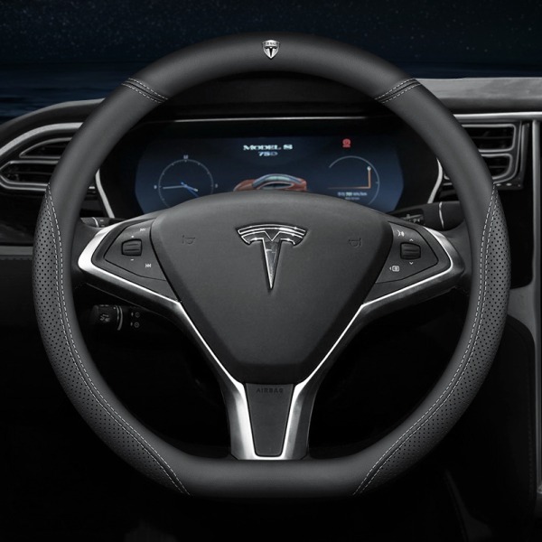 Passar till Tesla model3/y/modelx/s rattöverdrag - Tesla special D-form (vit linje) med logotyp - 36cm/1 paket