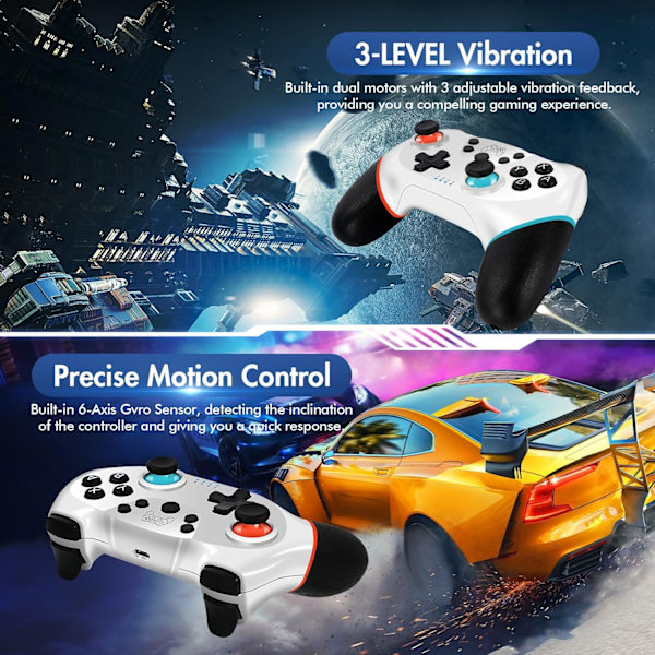 Controller til Switch, trådløs Pro Controller til Switch/Switch Lite, Switch fjernbetjening Gamepad Joystick, Turbo og dobbelt vibration Red+Blue