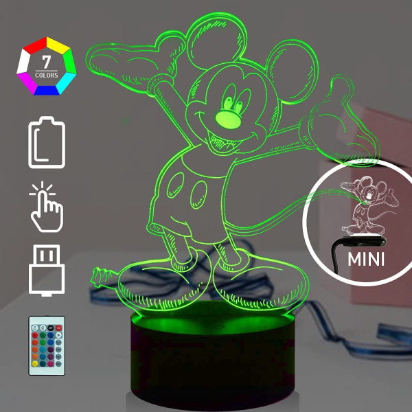 Mickey Minnie Mus 3D nattlys med 16 fargeendrende automatisk blinkende LED-skrivebordslampe leker