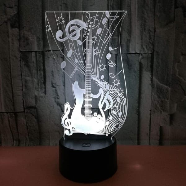 Gitarrlampa Gitarr 3D Nattljus Illusion Lampa för Barn med