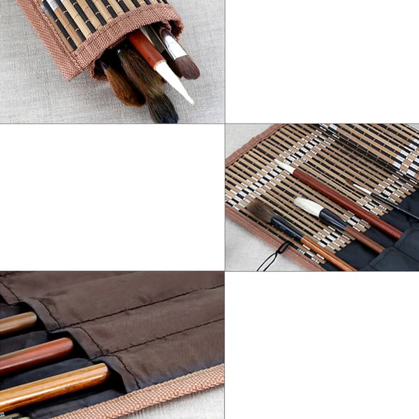 Målarpensel Bambu Rullväska Kalligrafi Pen Case Gardin Pack Konstmaterial