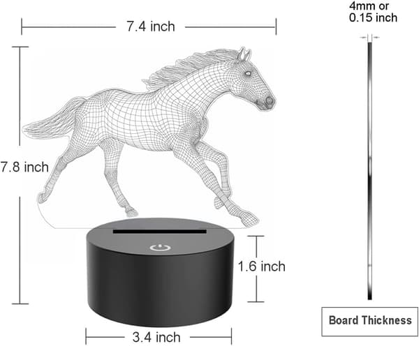 Hest 3D Illusjonslampe 7 Fargeskiftende LED Nattlys Rom