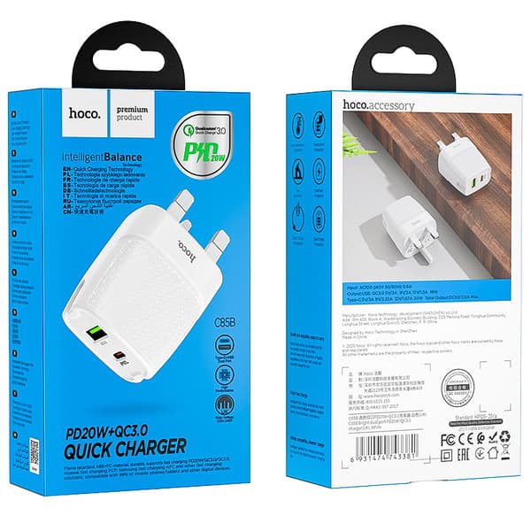 hoco. C85B Yilang dual-port PD20W+QC3.0 lader egnet for