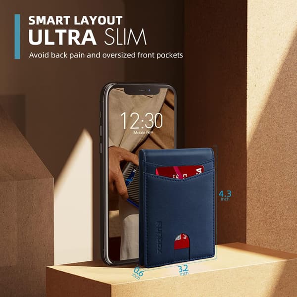 Herrplånböcker Slim Rfid Läder 2 ID-fönster med presentförpackning Classic blue
