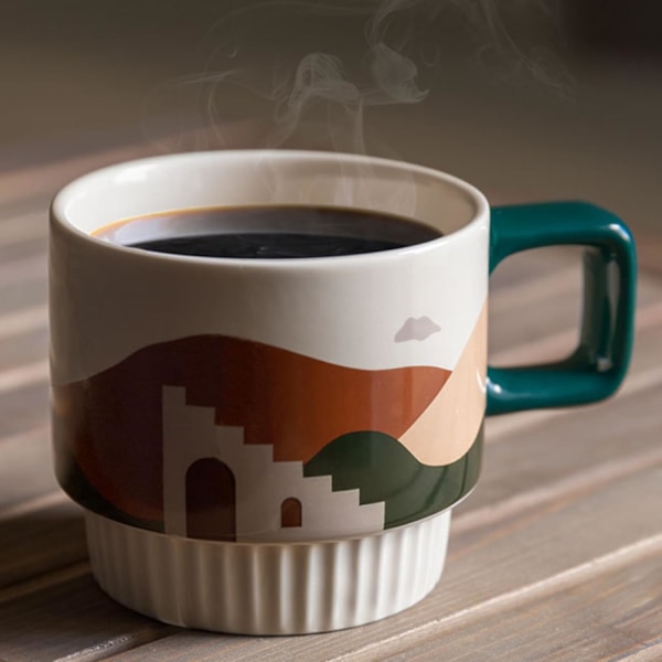 Keramisk kaffemugg, 320 ml Mellanstor Mjölk Kaffemugg Tekopp för Kakao Cappuccino Latte Flingor Diskmaskinsäker Mikrovågssäker, Offi Brown