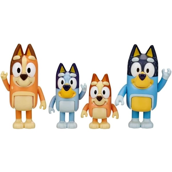Bluey Figursett med 4 figurer - Familiepakke, Søte Tegneserie-Minifigurer Dukke Juleferiegaver, Overraskende Jule- og Bursdagsgave til Barn Jenter Gutter
