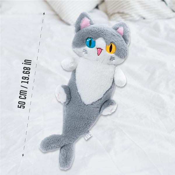 Lång katt plyschleksak söt plysch kramdjur plysch kudde haj katt gosedjur för flickor och pojkar grå 19,7\" Grey