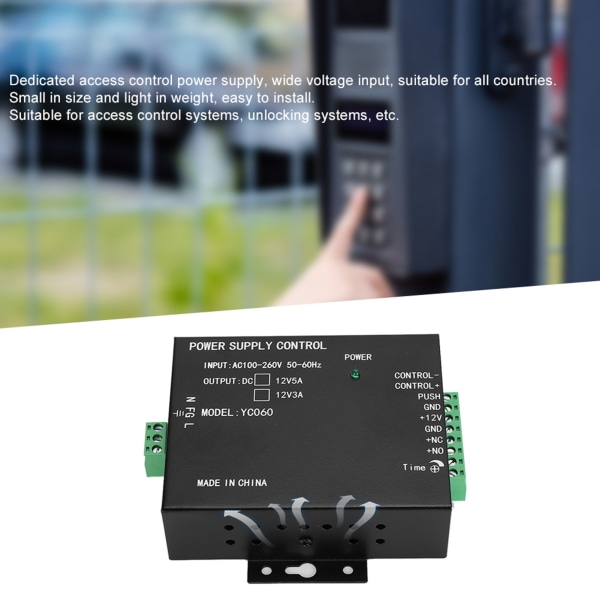 12V 3A Dörr Entré Vakt System Tillträdeskontroll Strömförsörjning Svart 100-260V