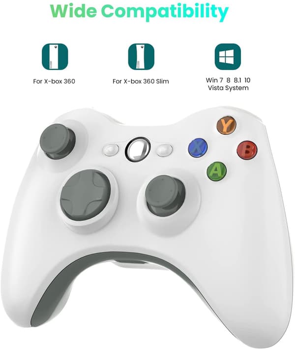 Trådløs controller til Xbox 360, 2,4 GHz forbedret vibration White
