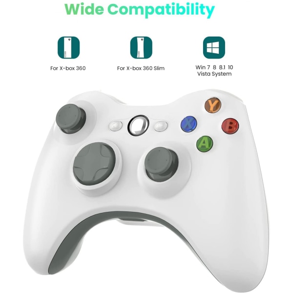 Trådlös handkontroll för Xbox 360, 2,4 GHz förbättrad vibration White