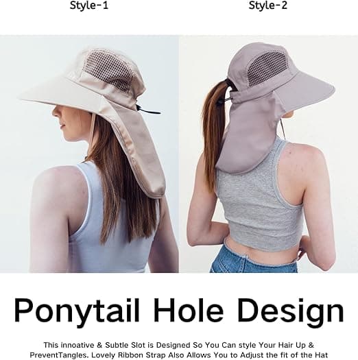 Fiskarhatt för kvinnor med UV-skydd, bred brätte, hästsvanshål och nackskydd, vikbar solhatt för strand, vandring, camping light gray