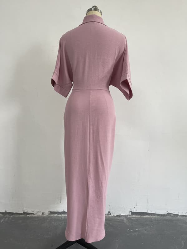 Ditsy Knytefront Knapp Opp Boho Midi T-skjorte Kjoler (Rosa S)