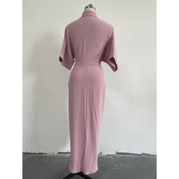Ditsy Tie Front Button Up Boho Midi Tshirt Dresses (Rosa L)