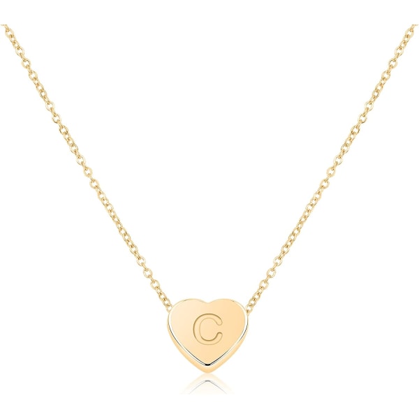 Litet hjärta initial halsband för kvinnor flickor, 14K guldpläterat