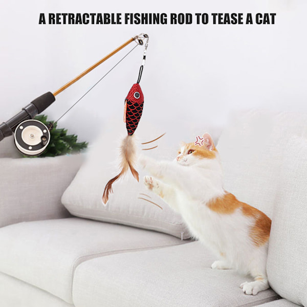 Katt Fiske Spö Leksak Bite Resistance Multifunktionell Katt Fjäder Teaser Wand Leksak för Katter