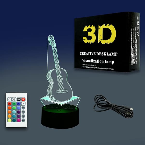 3D Nattlys, Gitar 3D Illusjon LED Lamper USB Batteri Strøm