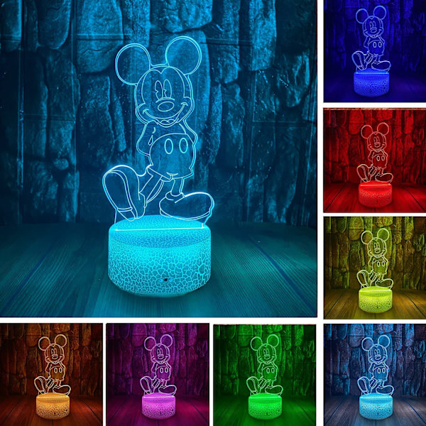 Söta Mickey Mouse Anime-karaktärsleksaker 3D LED optisk illusion