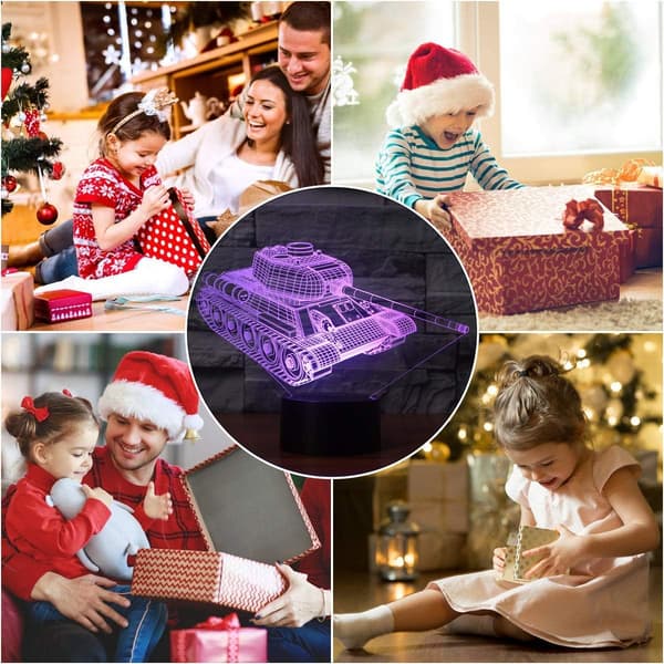 Tank Natlampe 3D Illusion Lampe LED Natlys 7 Farve Cha