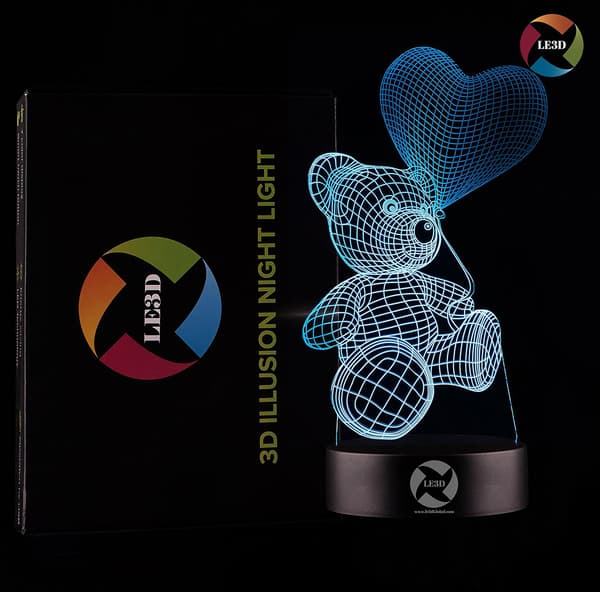 3D Optisk Illusions Natlampe - 7 LED Farveskiftende Lampe