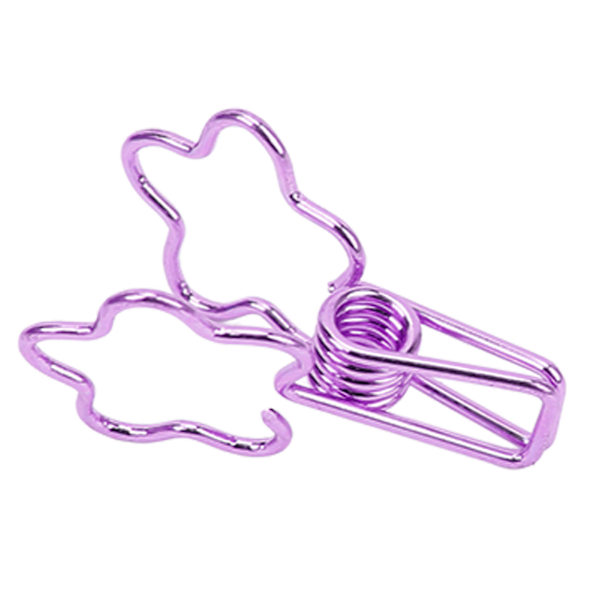 100 stk søte blomsterformede metallklips med lang hale, hule klips for papir, kontordokumenter, billetter, lilla