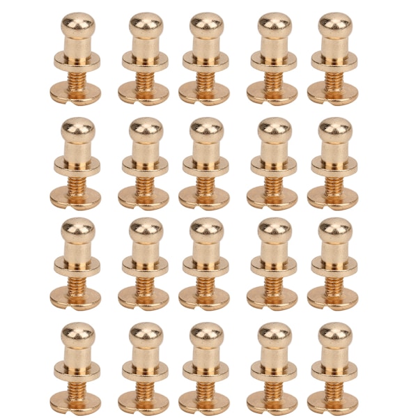 20 set skruvspik nitar koppar runt huvud stift fläck skruvback för armband väska kläder skor bälte dekoration guld