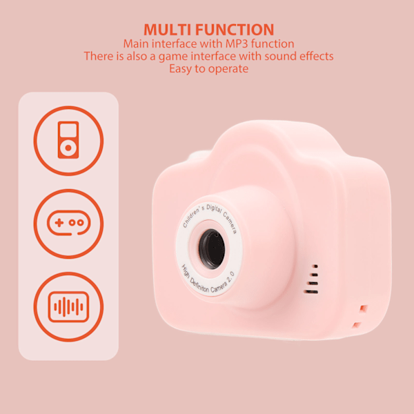Lasten digitaalinen kamera 2000W HD 2,0 tuuman näyttö Ladattava monitoiminen lasten videokamera lelu taaperolle Pink