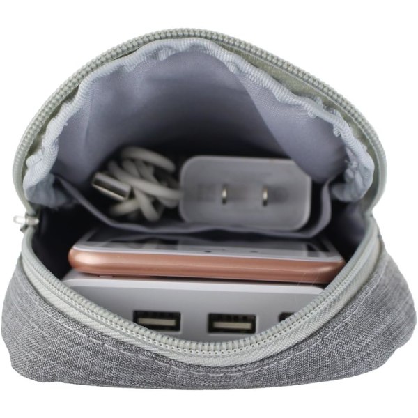 Elektronisk tilbehørstaske, digital gadget organizer-etui, grå nylon rejseudstyr opbevaring bæretaske pung til kabel, USB, øretelefoner, bærbar harddisk