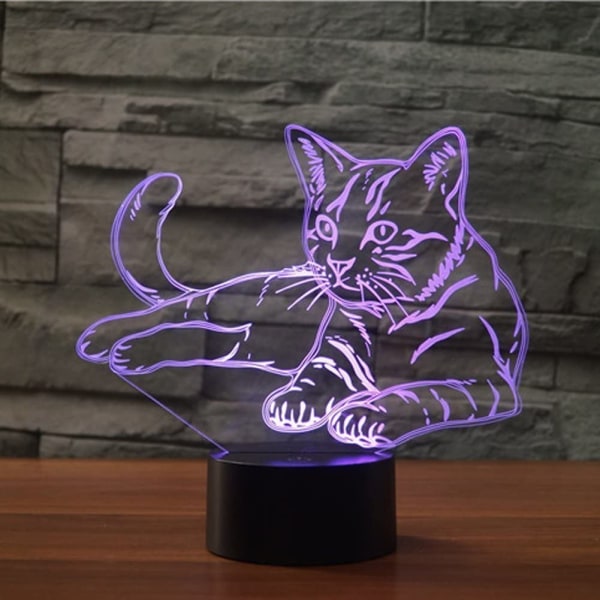 3D LED Katt Djur Optisk Illusion Sensor Nattljus med S