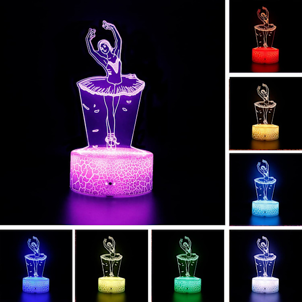 Söt balett ballerina 3D LED optisk illusion sömn nattlampa