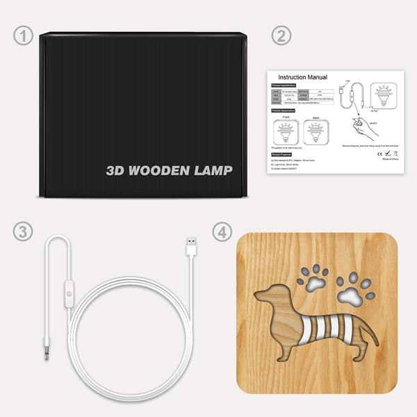 Dachshund 3D Trelampe LED Nattlys Hjem Romdekorasjon