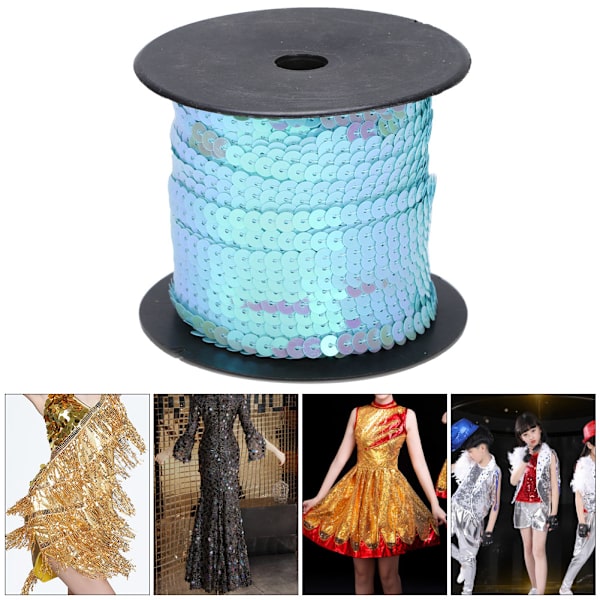 100 Yard Paljettsnöre 6mm Dekorativt Tillbehör för Kläder Skor Plast Harts Paljettrad Himmelblå 100 Yard/Rulle