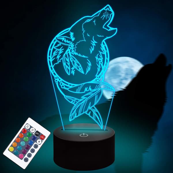 Wolf Drømmefanger Illusjon 3D-lampe, Ulvegaver Barn 3D Nattlampe