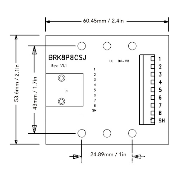 RJ45 Breakout Board Elbow Nätverksport Konverter Terminal Board BRK8P8CSJ med Fäste