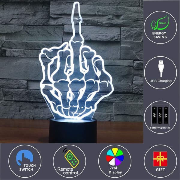 3D Optisk Illusjon Langfinger Nattlys Leke Lampe, Fjernkontroll