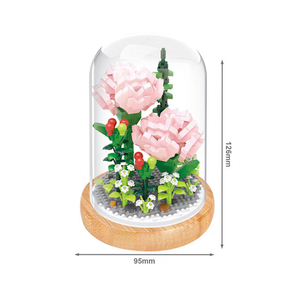 Växtbyggstenar Miniatyr DIY Byggstenar Bukett Krukväxter Prydnader Dekoration Leksaker med Skyddande Överdrag Carnation