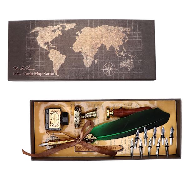 Kalligrafi Pen Retro Elegant Utskjært Mønster Holdbar Slitasje Attractiv Dekorativ Skrivemateriell for HjemGrønn