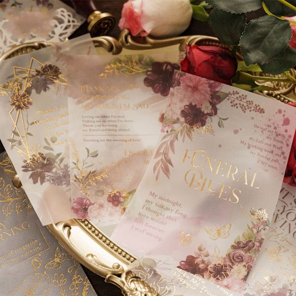 Spetsblommig Scrapbook-papper Guld Stämpling Utsökt Dekorativ DIY Journal Papper för Hantverk
