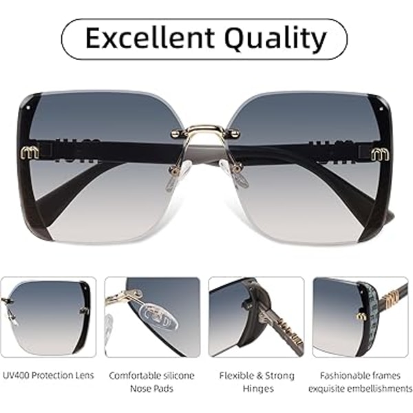 Klassiske Trendy Firkantede Oversized Solbriller Dame Herre UV400 Store Designer Shades Grey Frame/Blue