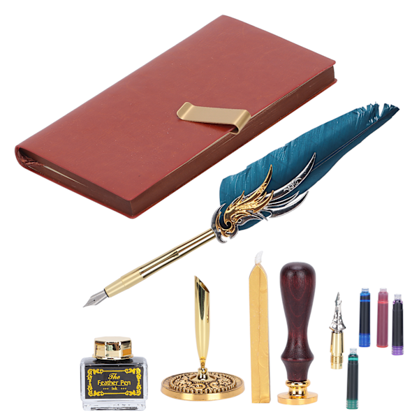 Dip Calligraphy Pen Set Fjær Blekkpose Fontennepenn Gaveeske Sett med Lakk Stempel Verktøy SP139033 Marineblå
