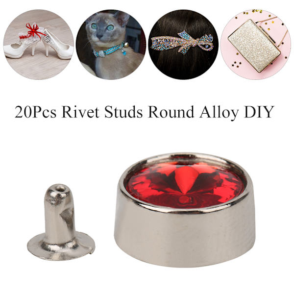 20 st nitar med rund nitar i legering för gör-det-själv-skor, kläder och väskor, dekoration med 20 st brickor, 12 mm, röd