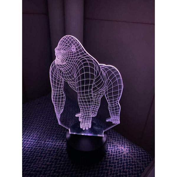 3D Illusion Natlys Animal Orangutang Gorilla Chimpanse 3D USB LED Lampe 7 Farver Skiftende Stemnings Illusion Bord Dekoration Natlys-Gorilla