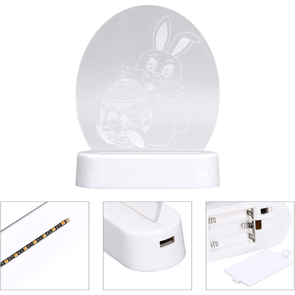 Kanin 3D nattlys, kanin som holder eggmønsterlampe energisparende LED påske lys batteridrevet skrivebord bordlamper for soverom stue barn