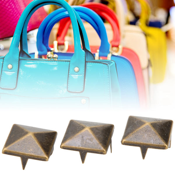 100 st fyrkantiga pyramidpunknitar 4 klor metallnitar för armband kläder skor handväska brons 12 mm