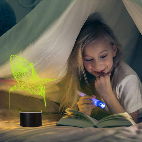 Shark 3D LED-nattlampa, Bagvhandbagro Shark Toy Lamp, 7 Co