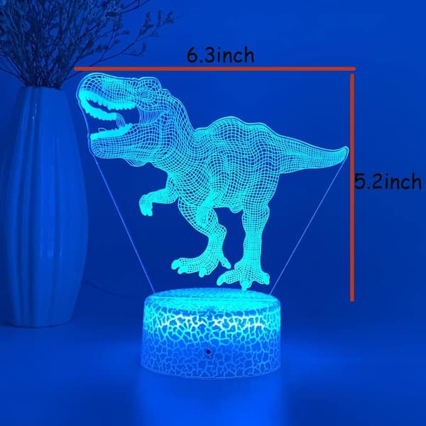 3D Dinosaur LED Nattlampe 3 Mønstre Soveromsdekor Kul Dr